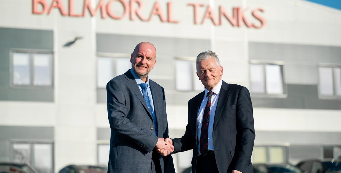 Paul Edwards and Allan Joyce at Balmoral Tanks factory in Thurnscoe, England